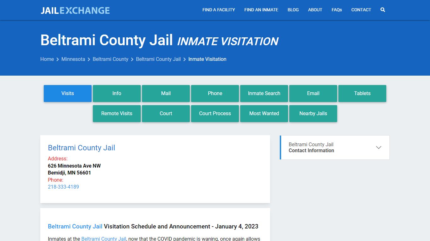 Inmate Visitation - Beltrami County Jail, MN - Jail Exchange